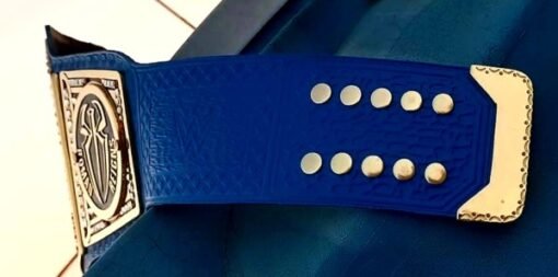Blue leather strap and brass tip - Championshipbeltmaker