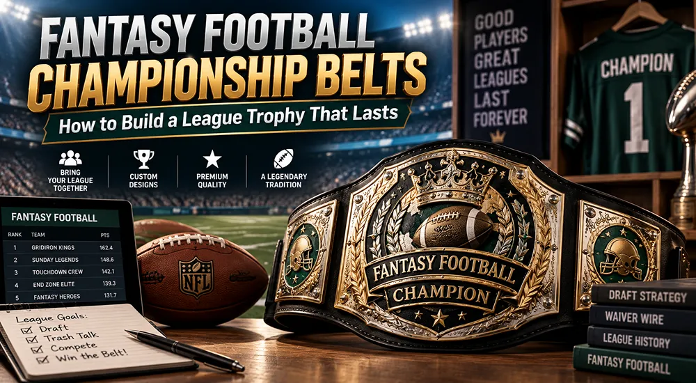 Custom fantasy football championship belt for a 2026 league
