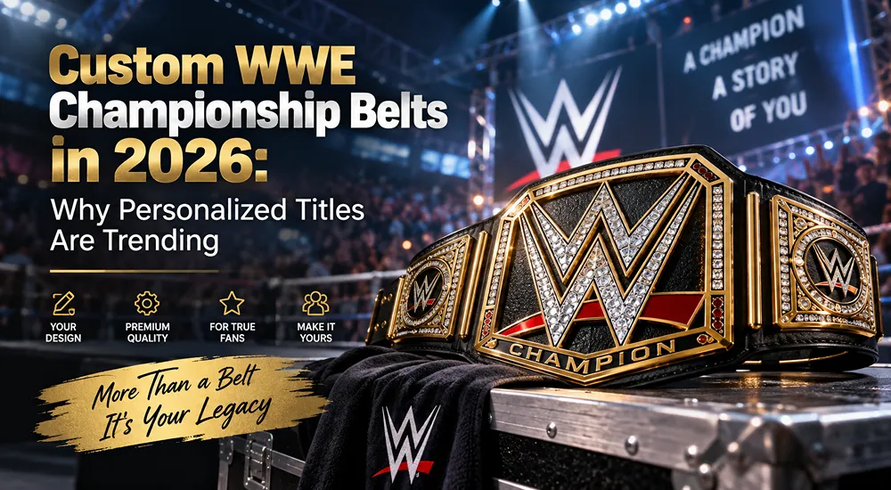 Custom WWE style championship belt with premium gold and silver plates for a USA wrestling event